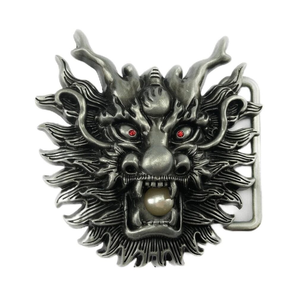 7452 Chinese Dragon Head Zodiac Belt Buckle Red Dragon Eyes Head Ball